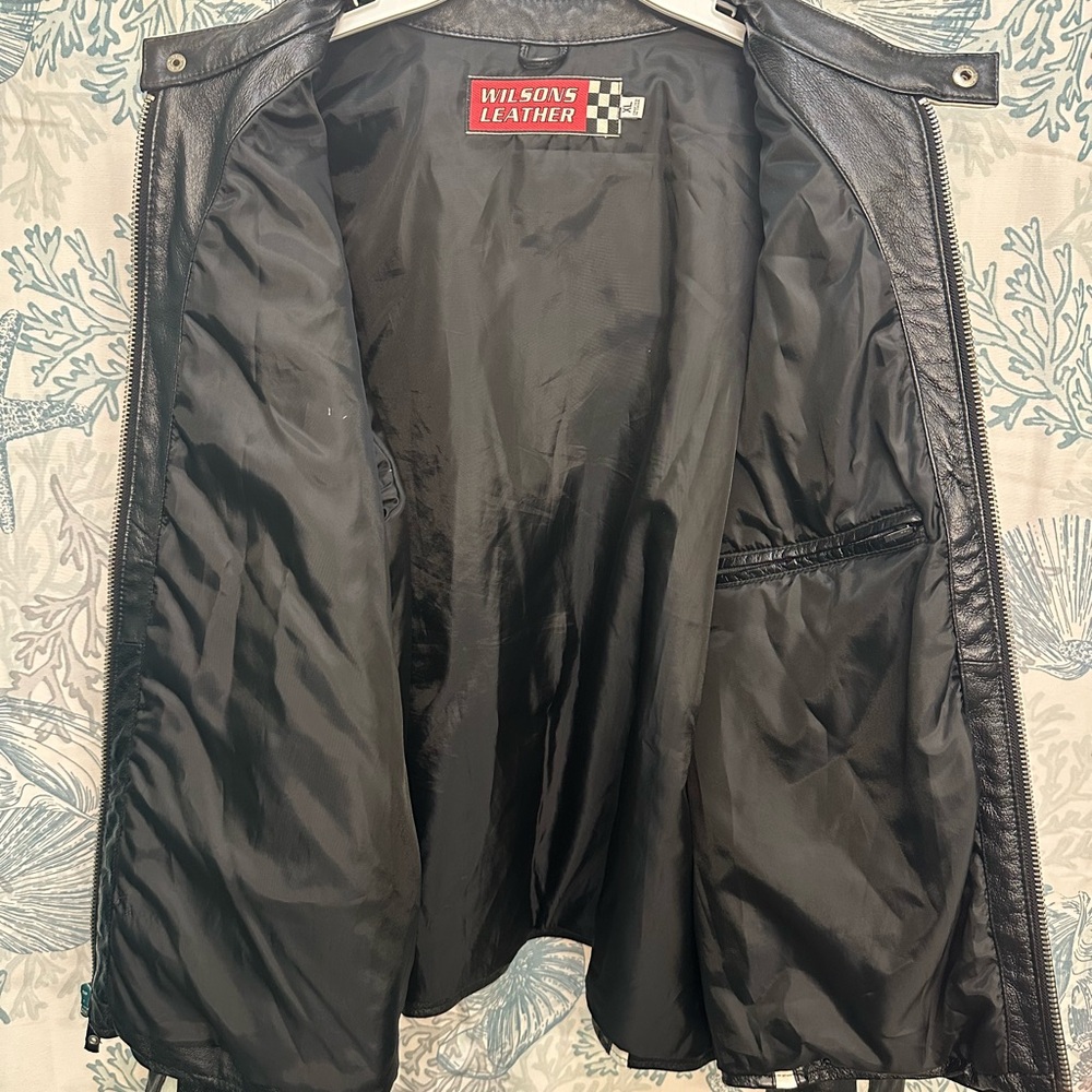 Vintage Black White WILSONS LEATHER Moto Cafe Racer Jacket Men’s XL - Picture 8 of 10